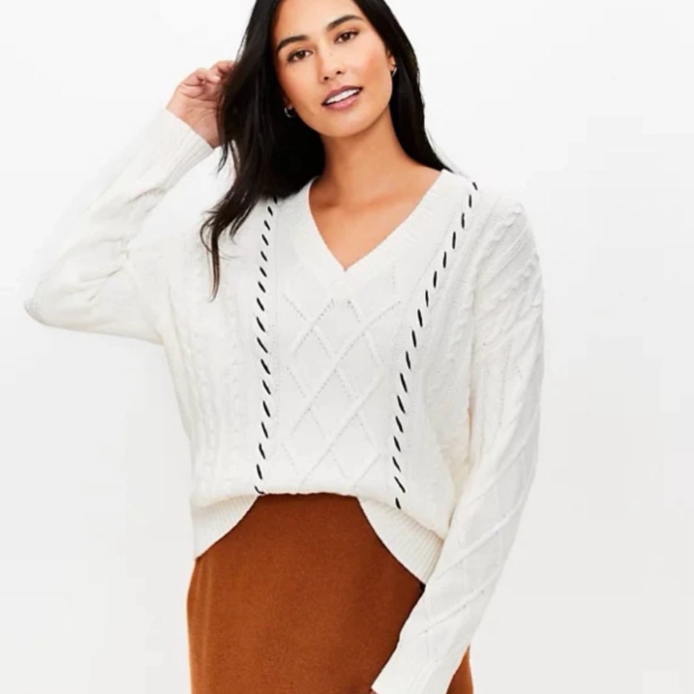 NWT Loft Cable Knit V Neck Sweater